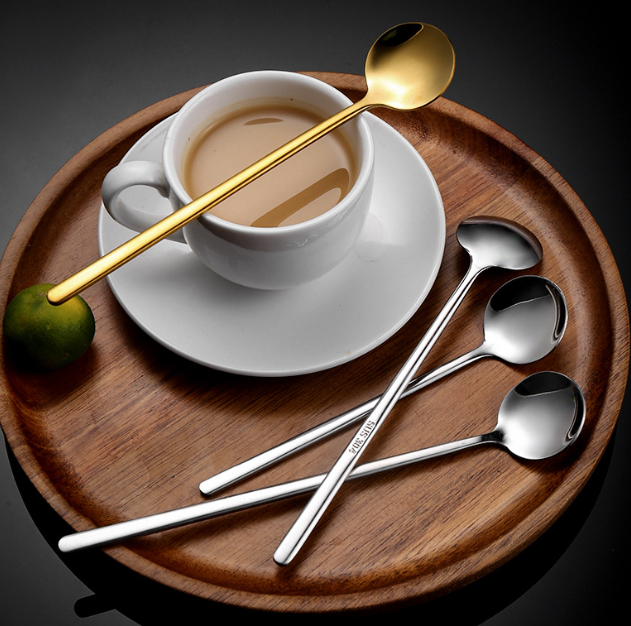 ISURAUL Coffee Tea Spoons, for Stirring, Long Handle, Silver, Gold, for Ice Tea, Espresso, Stainless Steel
