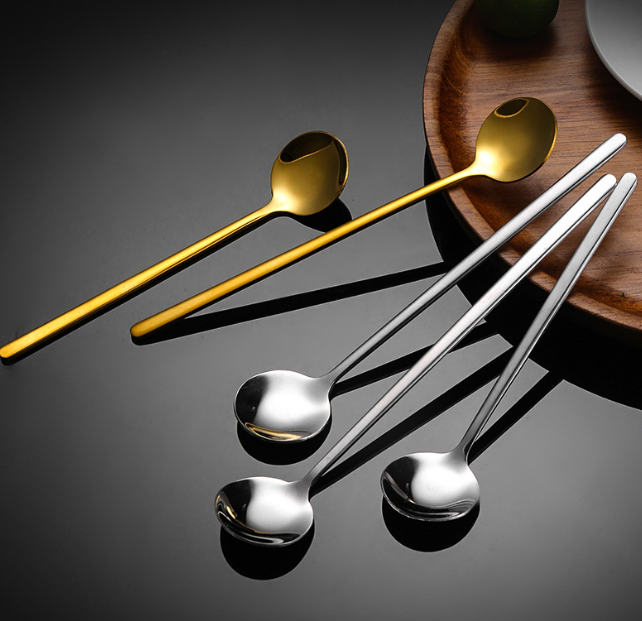 ISURAUL Coffee Tea Spoons, for Stirring, Long Handle, Silver, Gold, for Ice Tea, Espresso, Stainless Steel