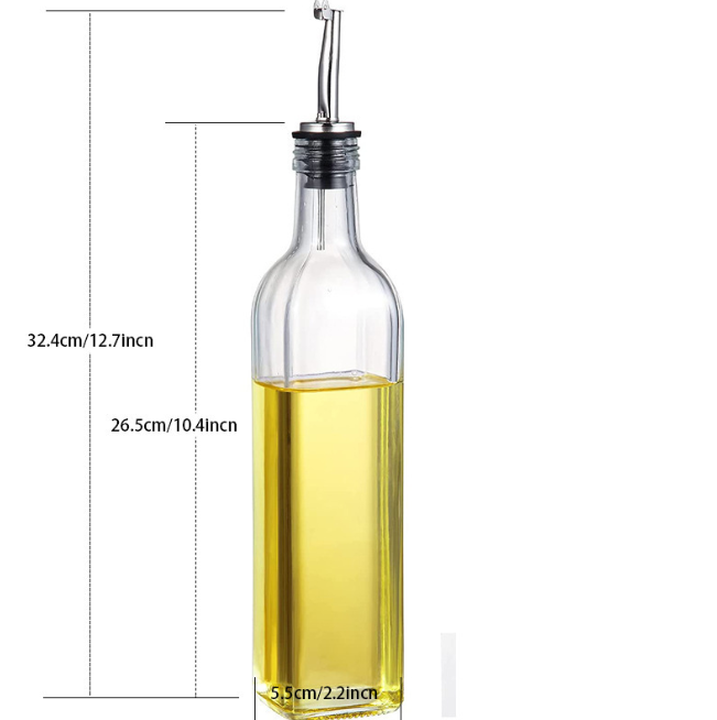 ISURAUL Cooking Oil Cruet, Olive Oil Dispenser for Kitchen, 17 fl oz, with Plastic Pourer Spout