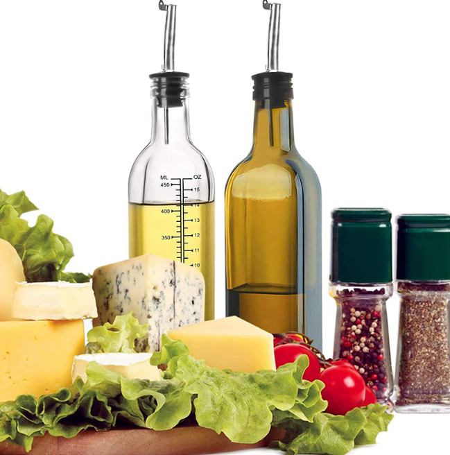 ISURAUL Cooking Oil Cruet, Olive Oil Dispenser for Kitchen, 17 fl oz, with Plastic Pourer Spout