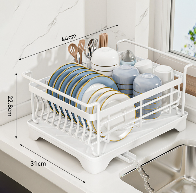 ISURAUL Dish Drying Rack, Extendable Spout, with Drainboard Dish Drainers, for Kitchen, Strainers with Utensil Holders