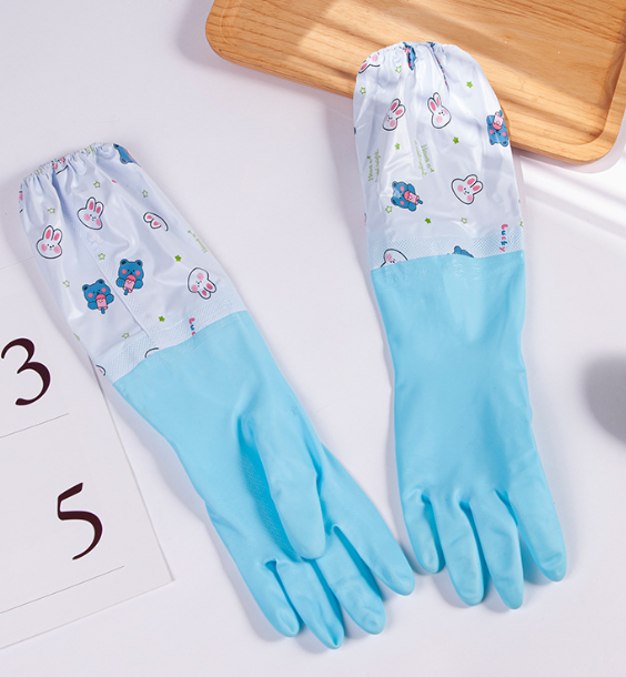 ISURAUL Reusable household rubber cleaning gloves with cotton-lined interior, long cuffs, non-slip