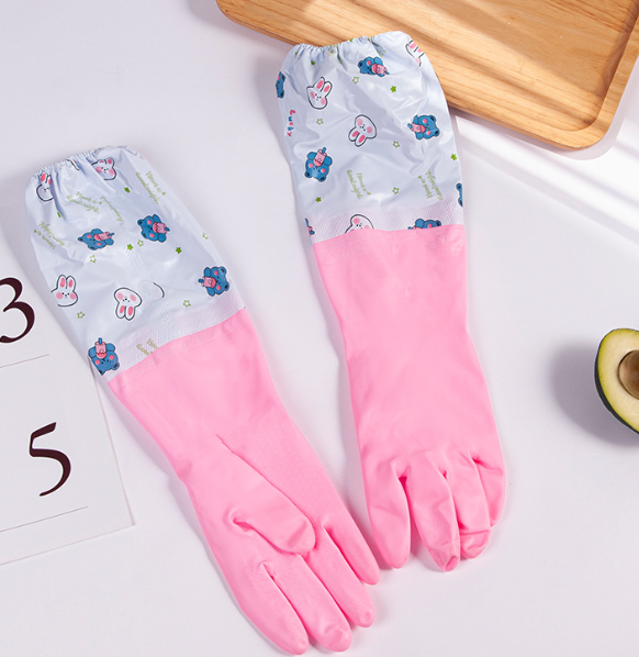 ISURAUL Reusable household rubber cleaning gloves with cotton-lined interior, long cuffs, non-slip