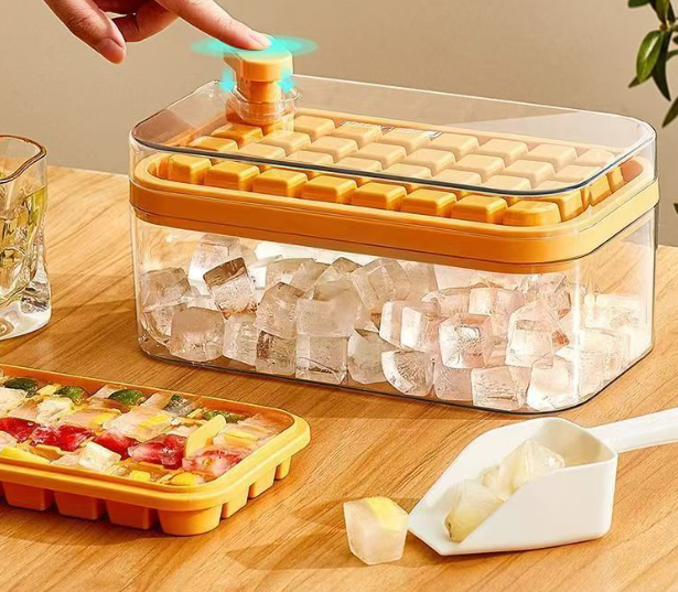 ISURAUL Ice Cube Tray, with Lid and Bin, 64 Pcs Ice Cube Maker Molds for Coffee Cocktail, BPA Free, Easy Release Stackable Spill-Resistant