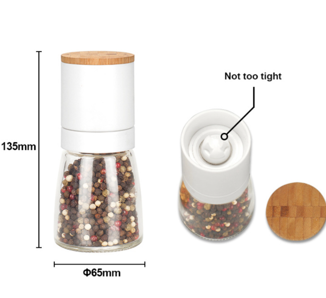 ISURAUL Salt or Pepper Grinder, Ceramic Blades and Adjustable Coarseness, Refillable Glass Body with 6oz Capacity