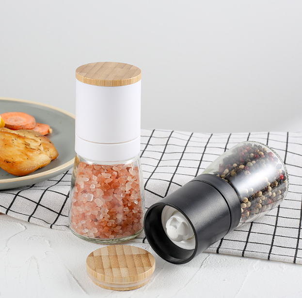 ISURAUL Salt or Pepper Grinder, Ceramic Blades and Adjustable Coarseness, Refillable Glass Body with 6oz Capacity