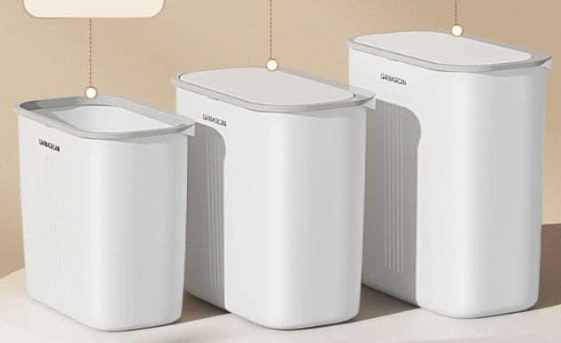 ISURAUL Trash Can with Lid, Waste Basket for Bathroom, Kitchen, Bedroom, Powder Room, Off White